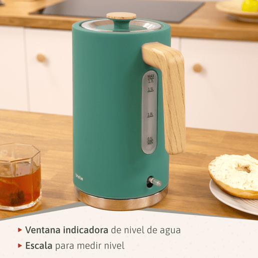 Briebe SKT1167GRE Nordic Conjunto de Torradeira de Pão com Fenda Larga, 2 Fatias + Chaleira Elétrica 1,7L sem Fio, sem BPA, 2200, Verde