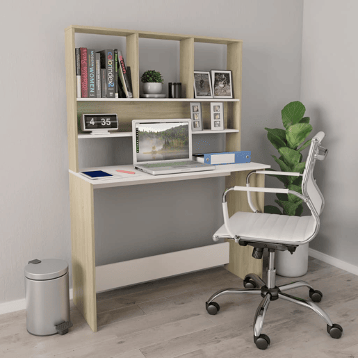 Secretária - Escrivaninha de computador c prateleiras 110x45x157cm contrap. brancocarvalho