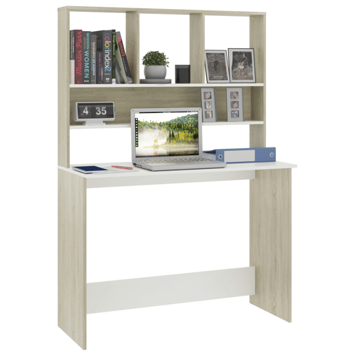 Secretária - Escrivaninha de computador c prateleiras 110x45x157cm contrap. brancocarvalho