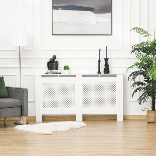 HOMCOM Cobertura para Radiador 151,5x19x82 cm Proteção para Radiador Moderna em MDF com Prateleira Superior e Ripas para Sala Quarto Corredor Branco
