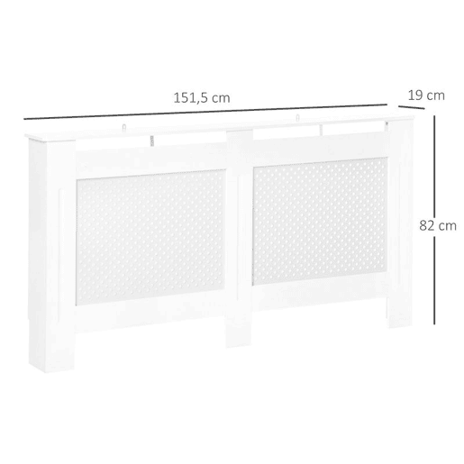 HOMCOM Cobertura para Radiador 151,5x19x82 cm Proteção para Radiador Moderna em MDF com Prateleira Superior e Ripas para Sala Quarto Corredor Branco