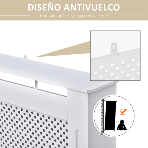 HOMCOM Cobertura para Radiador 151,5x19x82 cm Proteção para Radiador Moderna em MDF com Prateleira Superior e Ripas para Sala Quarto Corredor Branco