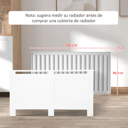 HOMCOM Cobertura para Radiador 151,5x19x82 cm Proteção para Radiador Moderna em MDF com Prateleira Superior e Ripas para Sala Quarto Corredor Branco