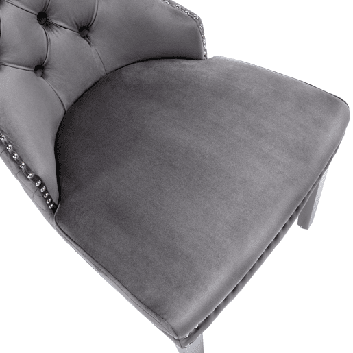 Cadeira de jantar 2 St - Cadeira estofada com tachas, encosto com design de pomo, pernas metálicas, assento de veludo - Cinza