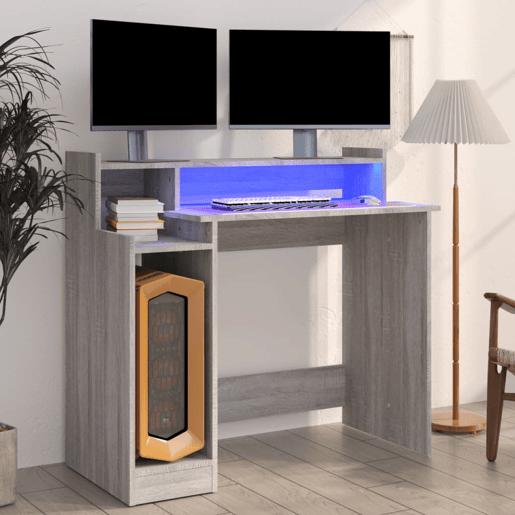 Secretária - Escrivaninha de computador com luzes LED 97x45x90 cm madeira processada sonoma