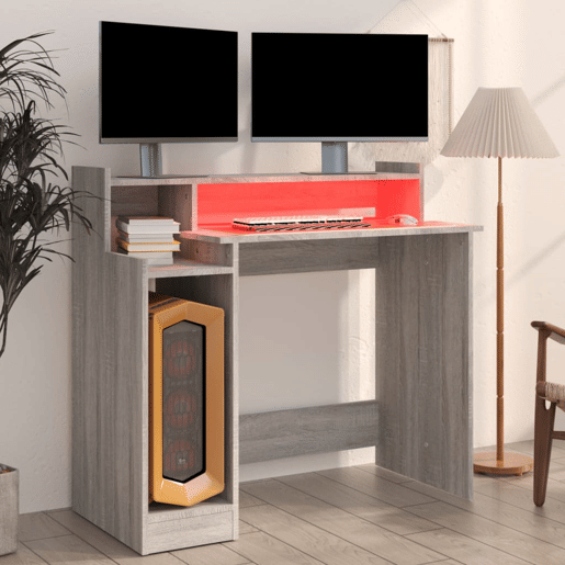 Secretária - Escrivaninha de computador com luzes LED 97x45x90 cm madeira processada sonoma