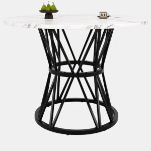 Mesa redonda 100x100 cm - Mesa de jantar, mesa de centro para 4 pessoas, pernas de metal, tampo em MDF mármore - Preto