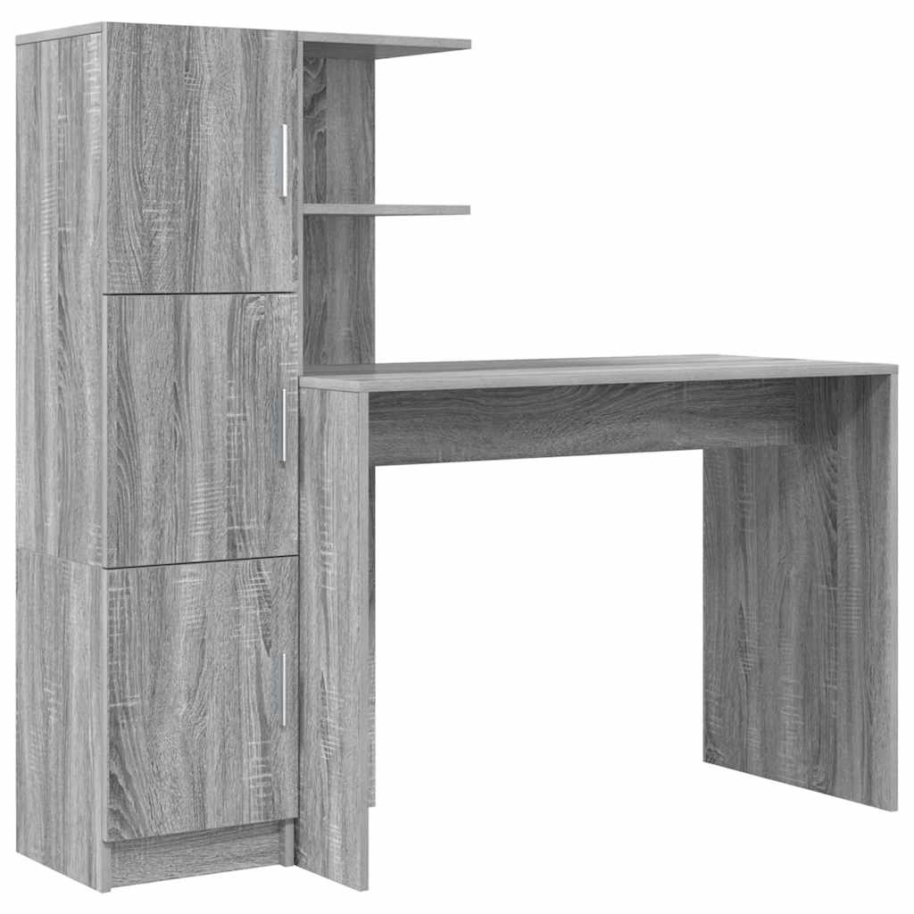 Escritorio - mesa de ordenador con almacenamiento con estante 2 pcs gris sonoma