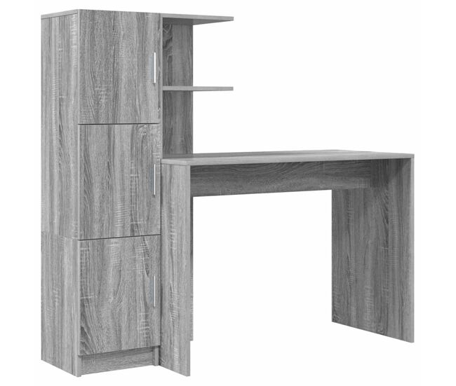 Escritorio - mesa de ordenador con almacenamiento con estante 2 pcs gris sonoma