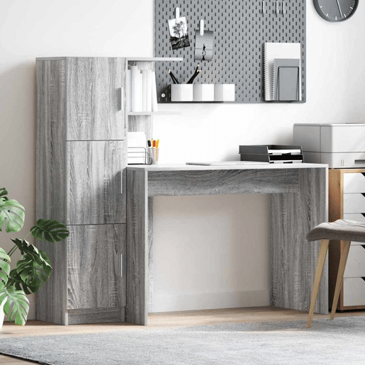 Secretária Escrivaninha de computador - com Armazenamento 2 pcs Sonoma cinzento 102 x 50 x 124 cm