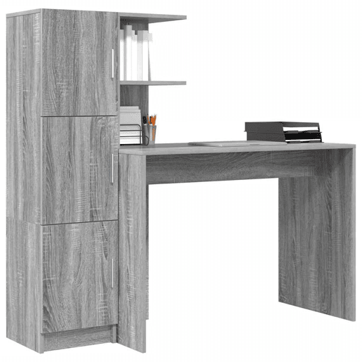 Secretária Escrivaninha de computador - com Armazenamento 2 pcs Sonoma cinzento 102 x 50 x 124 cm