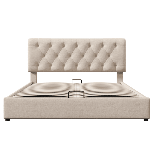 Cama de casal 160x200 - Polsterbett hidráulica com cabeceira ajustável e arrumação - Natural
