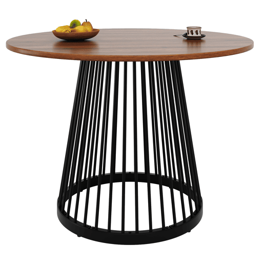 Mesa redonda 80x80x76 cm - Mesa de cozinha, mesa de café para 4 pessoas, com pernas de metal e tampo em MDF cor nogueira - Preto+Nogueira