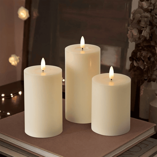 Conjunto de 3 velas de cera LED com função temporizador