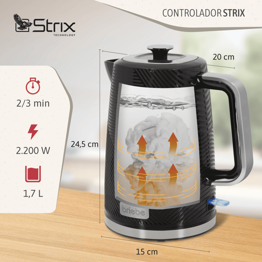 Briebe SKT1178BLK Elegance Conjunto de Torradeira de Pão 2 Fatias + Chaleira Elétrica 1,7L + Máquina de Café Filtro 10 Chávenas, , Preto
