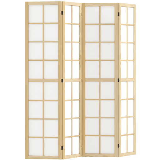 HOMCOM Biombo Dobrável de 4 Painéis Ecrã de Privacidade Separador de Ambientes de Interior para Sala de Estar Dormitório e Escritório 160x170 cm Madeira e Branco