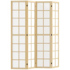 HOMCOM Biombo Dobrável de 4 Painéis Ecrã de Privacidade Separador de Ambientes de Interior para Sala de Estar Dormitório e Escritório 160x170 cm Madeira e Branco