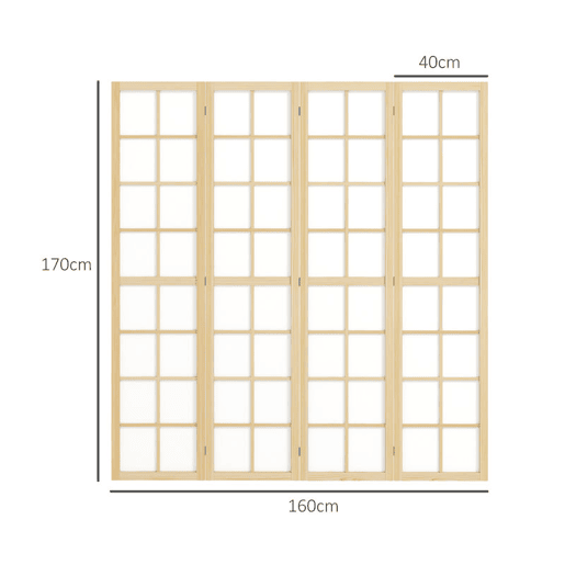 HOMCOM Biombo Dobrável de 4 Painéis Ecrã de Privacidade Separador de Ambientes de Interior para Sala de Estar Dormitório e Escritório 160x170 cm Madeira e Branco