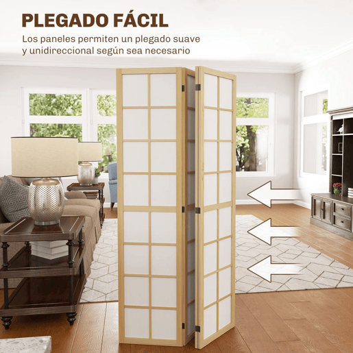 HOMCOM Biombo Dobrável de 4 Painéis Ecrã de Privacidade Separador de Ambientes de Interior para Sala de Estar Dormitório e Escritório 160x170 cm Madeira e Branco