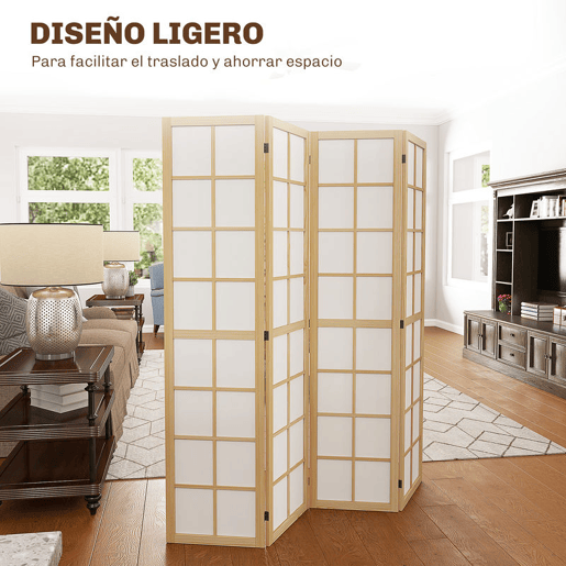 HOMCOM Biombo Dobrável de 4 Painéis Ecrã de Privacidade Separador de Ambientes de Interior para Sala de Estar Dormitório e Escritório 160x170 cm Madeira e Branco