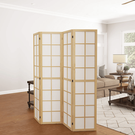 HOMCOM Biombo Dobrável de 4 Painéis Ecrã de Privacidade Separador de Ambientes de Interior para Sala de Estar Dormitório e Escritório 160x170 cm Madeira e Branco