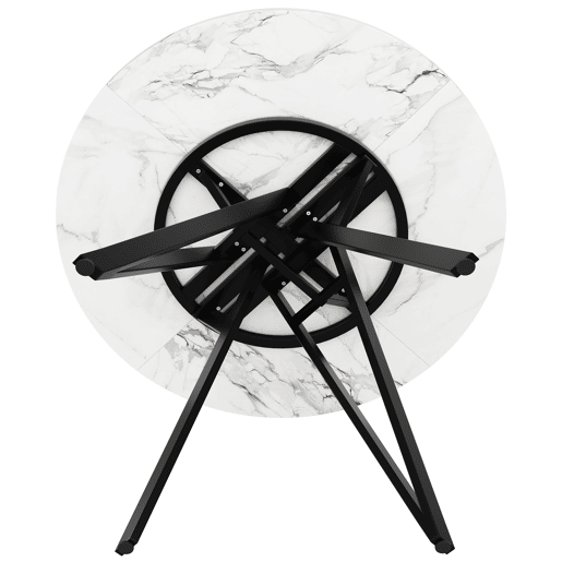 Mesa redonda 100x100 cm - Mesa de jantar, mesa de café para 4 pessoas, pernas de metal, superfície de MDF com mármore - Preto