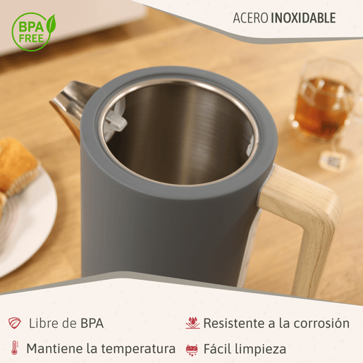 Briebe SKT1167GRY Nordic Conjunto de Torradeira de Pão com Fenda Larga, 2 Fatias + Chaleira Elétrica 1,7L sem Fio, sem BPA, 2200, Cinza