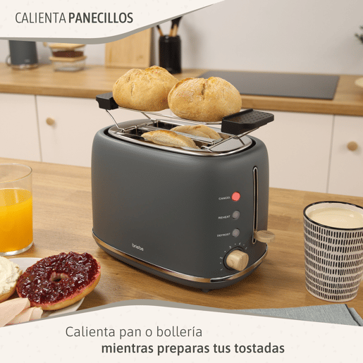 Briebe SKT1167GRY Nordic Conjunto de Torradeira de Pão com Fenda Larga, 2 Fatias + Chaleira Elétrica 1,7L sem Fio, sem BPA, 2200, Cinza