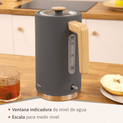 Briebe SKT1167GRY Nordic Conjunto de Torradeira de Pão com Fenda Larga, 2 Fatias + Chaleira Elétrica 1,7L sem Fio, sem BPA, 2200, Cinza