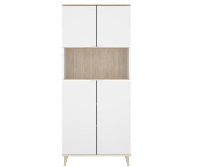 Aparador Wok 4 puertas con compartimento abierto blanco/natural 189x80x40 cm