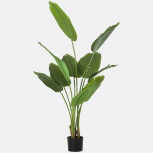 HOMCOM Planta Artificial Decorativa 160 cm Bananeira Artificial com Vaso e Folhas para Interior Casa Sala de Estar Escritório Verde