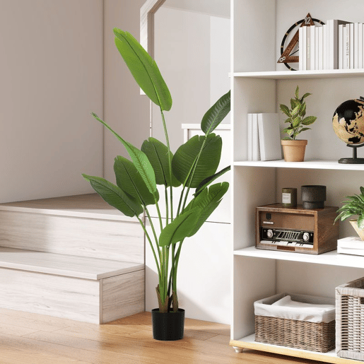 HOMCOM Planta Artificial Decorativa 160 cm Bananeira Artificial com Vaso e Folhas para Interior Casa Sala de Estar Escritório Verde