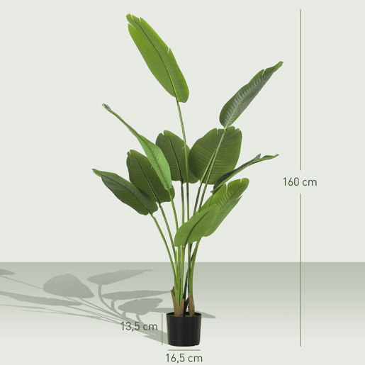 HOMCOM Planta Artificial Decorativa 160 cm Bananeira Artificial com Vaso e Folhas para Interior Casa Sala de Estar Escritório Verde