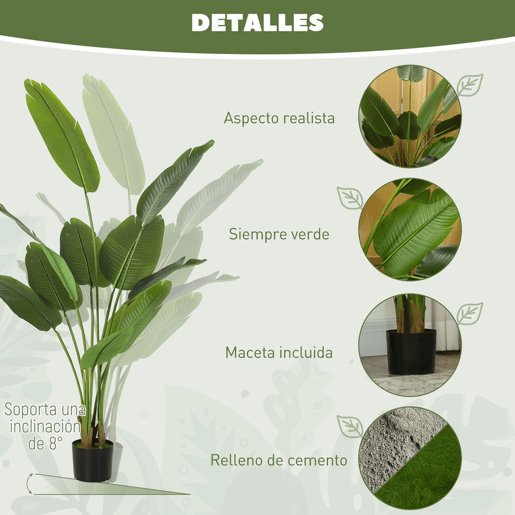 HOMCOM Planta Artificial Decorativa 160 cm Bananeira Artificial com Vaso e Folhas para Interior Casa Sala de Estar Escritório Verde