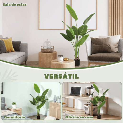 HOMCOM Planta Artificial Decorativa 160 cm Bananeira Artificial com Vaso e Folhas para Interior Casa Sala de Estar Escritório Verde