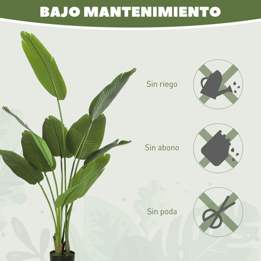 HOMCOM Planta Artificial Decorativa 160 cm Bananeira Artificial com Vaso e Folhas para Interior Casa Sala de Estar Escritório Verde