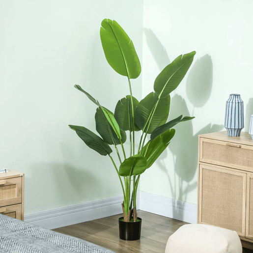 HOMCOM Planta Artificial Decorativa 160 cm Bananeira Artificial com Vaso e Folhas para Interior Casa Sala de Estar Escritório Verde