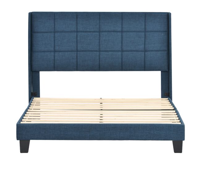 Cama polsterbett 140x200cm - con cabecero acolchado, con somier, de lino azul, media firmeza - azul