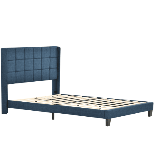 Cama Polsterbett 140x200cm - Com cabeceira acolchoada, com estrado, de linho azul, firmeza média - Azul