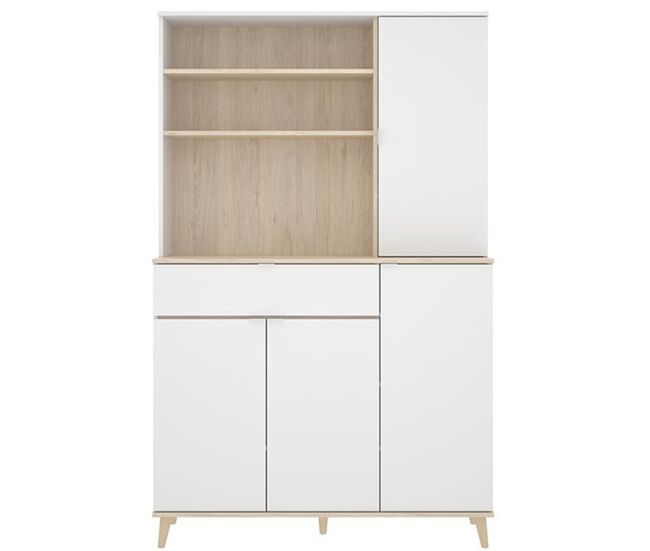 Aparador wok 4 puertas con cajón y 2 estantes blanco/natural 191x120x40 cm