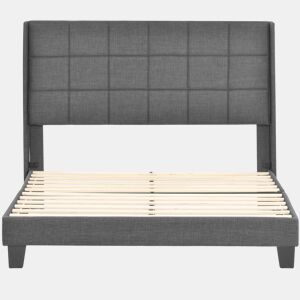 Cama Polsterbett 140x200cm - Com cabeceira acolchoada, com estrado - Cinza linho