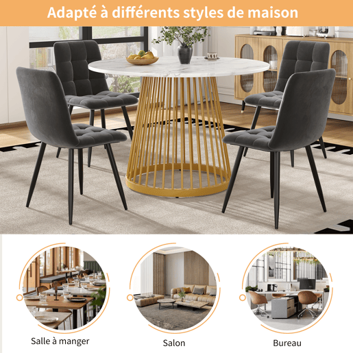 Mesa redonda 80x80x76 cm - Mesa de cozinha, mesa de café para 4 pessoas, com pernas de metal e tampo em MDF marmorizado - Dourada