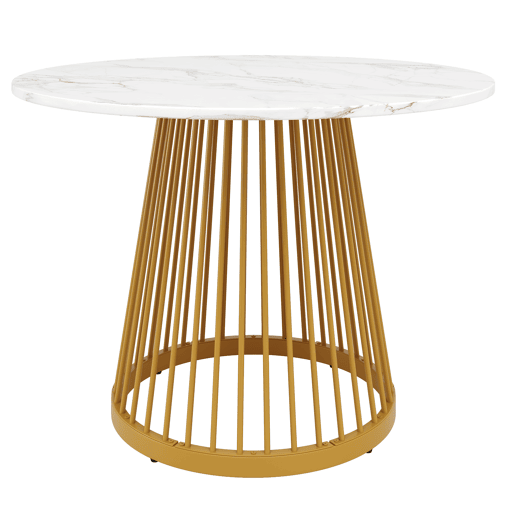 Mesa redonda 80x80x76 cm - Mesa de cozinha, mesa de café para 4 pessoas, com pernas de metal e tampo em MDF marmorizado - Dourada