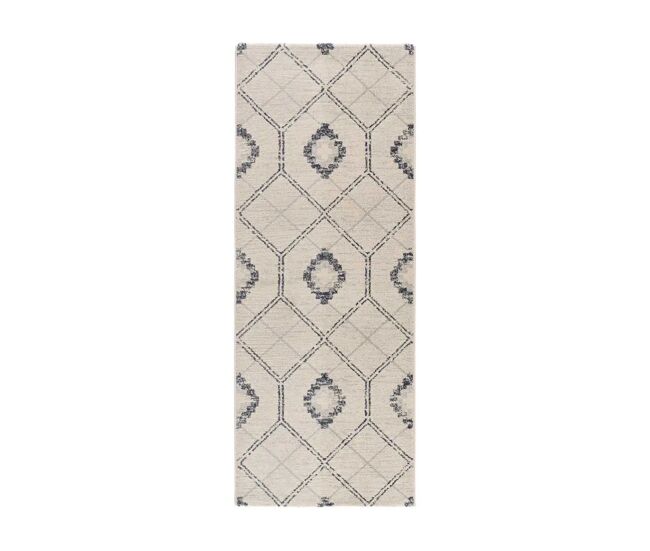 Alfombra geométrico azul / blanco SIROCO, 80x200 cm - ATTICGO