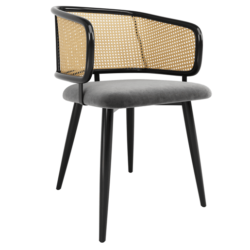 Cadeiras de sala de jantar 2 peças - encosto em rattan, almofada em veludo, estilo moderno e simples - Cinza