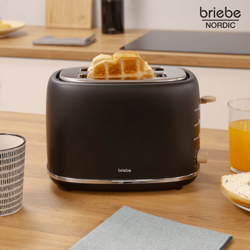 Briebe TA1166BLK Nordic Torradeira Ranhura Larga 2 Fatias, 6 Níveis de tostagem, Grelha de Aquecimento, Descongelação, 870, Preto