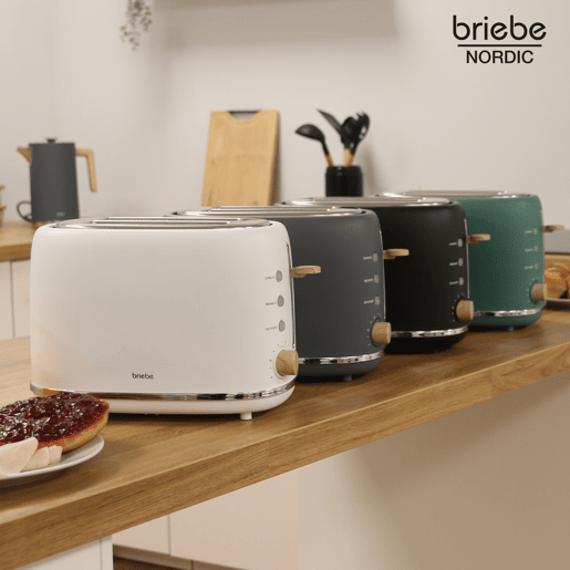 Briebe TA1166BLK Nordic Torradeira Ranhura Larga 2 Fatias, 6 Níveis de tostagem, Grelha de Aquecimento, Descongelação, 870, Preto