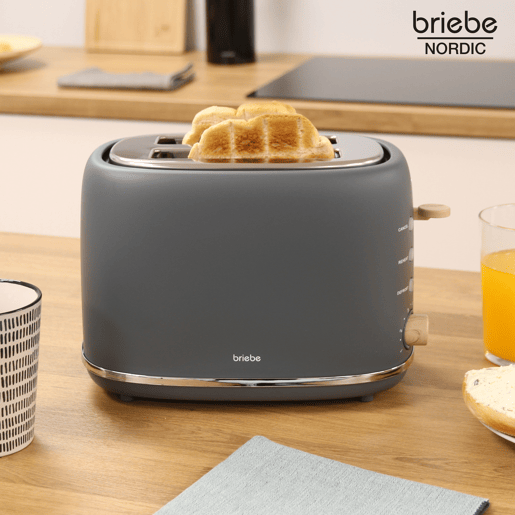 Briebe TA1166GRY Nordic Torradeira Ranhura Larga 2 Fatias, 6 Níveis de tostagem, Grelha de Aquecimento, Descongelação, 870, Cinza