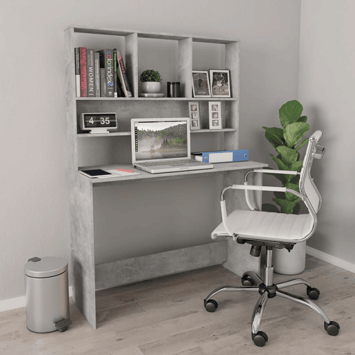 Secretária - Escrivaninha de computador c prateleiras 110x45x157cm contrap. cinzento cimento