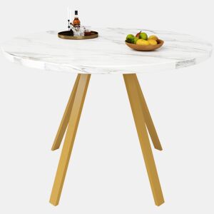 Mesa redonda 80x80 cm - Mesa de cozinha, mesa de centro para 4 pessoas, pernas de metal, design em mármore branco e pernas douradas